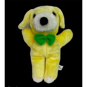 Vtg Soft Things Puppy Dog Plush Stuffed Animal 10" Yellow White Green Bow Tie